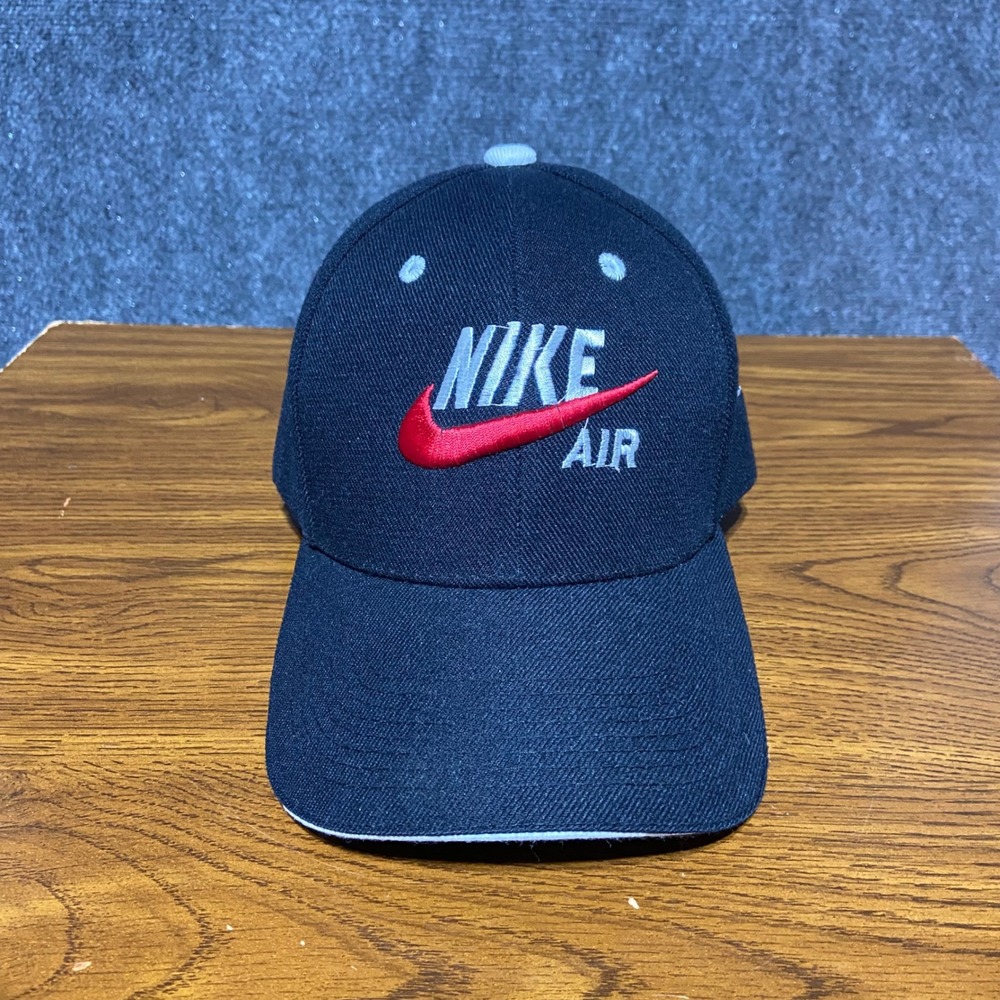 RARE VTG‎ Nike Air Spell Out Swoosh Strapback Hat Baseball Cap 80s 90s Black Red